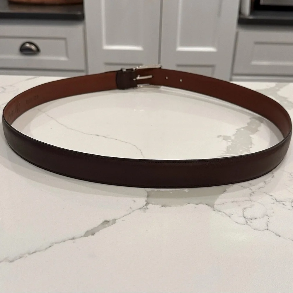 Bobby Jones Brown Leather Belt Mens 40 USA Golf Silver Solid Brass Buckle Logo
